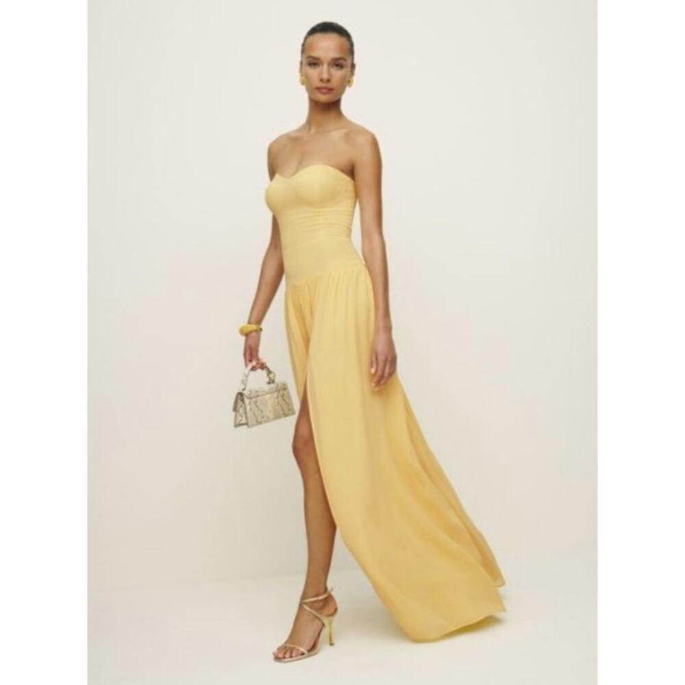 Reformation Strapless Sweetheart Yellow Maxi Gown